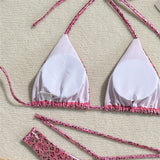 Sexy Printed PU Faux Leather Halter Bikini Female Swimsuit Women Swimwear Two-Pieces Bikini Set Bather Bathing Suit Swim V6579