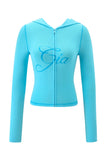 Gia Slim-Fit Letter Print Topstitching Design Hooded Zip-Up Jacket and Pants Set