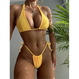 Sexy 11 Color Halter Mini Micro Thong Bikini Female Swimsuit Women Swimwear Two-Pieces Bikini Set Bather Bathing Suit Swim V4064