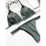 Sexy Wrinkled High Cut Thong Bikini Women Swimwear Female Swimsuit Two-Pieces Bikini Set Bather Bathing Suit Swim Lady V4010C