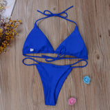 Thong Bikini Set Side Halter Tie Swimsuit Ladies Split Strap Adjustable Bandage Style Brazilian Swimwear Women'S Swimming Suit