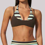 Women New Fake Two piece Yoga Bra Color Contrasting Back Sports Bra Gym Strap Hanging Neck Strap Fitness Bra Sports Bra Female