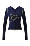 Gia Slim-Fit Letter Print Topstitching Design Hooded Zip-Up Jacket and Pants Set
