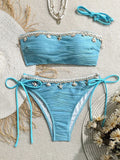 XS - XL Bandeau Wrinkled High Cut Bikini Women Swimwear Female Swimsuit Two-pieces Bikini Set Shells Bather Bathing Suit Swim