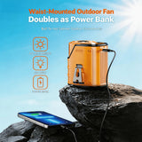 3-in1 Waist Fan, Portable Fan, Handheld Fan, Neck Fan, Mini Fan, Desktop Fan, Can Be Used as an Emergency Power Bank, 5000mAh 10H Long Lasting, 100 Speed Adjustable, LED Flashlight & SOS Light, Flashlight, Type-C Recharg