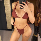 Sexy 11 Color Halter Mini Micro Thong Bikini Female Swimsuit Women Swimwear Two-Pieces Bikini Set Bather Bathing Suit Swim V4064