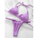 Sexy Wrinkled High Cut Thong Bikini Women Swimwear Female Swimsuit Two-Pieces Bikini Set Bather Bathing Suit Swim Lady V4010C