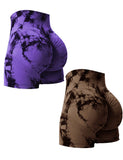 2PCS Tie Dye Butt Lifting Sexy Gym Shorts Woman Skinny Stretch High Waist Sport Shorts Casual Seamless