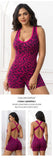 Leopard Print Workout Onesie Cross Open Back Athletic Rompers Sleeveless Yoga Jumpsuit Workout Outfit for Gym Pilates