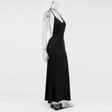 Tossy Women Halter Backless Bodycon Maxi Dress Open Back Spaghetti Strap Gold Ring Evening Party Gown Summer Beach Long Dress