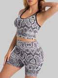 Snake Print Yoga Set Seamless High Waist Hip Lifting Elastic Breathable Quick Dry Anti Chafing Fitness Casual Sports 2Pcs Outfit
