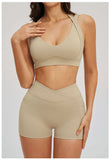 2PCS Yoga Shorts Set Women Tracksuits Gym Clothes Fitness Sports Suit Female Shockproof Bra High Waist Shorts Set Sportswear