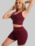 Snake Print Yoga Set Seamless High Waist Hip Lifting Elastic Breathable Quick Dry Anti Chafing Fitness Casual Sports 2Pcs Outfit