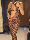 XS - XL Halter Leopard With Cover Up Bikini Women Swimwear Female Swimsuit Three-piece Bikini Set Bather Bathing Suit Swim V5452