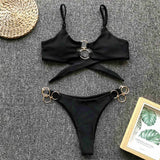 Sexy Metal Rings Leopard Brazilian Bikini Female Swimsuit Women Swimwear Two-piece Bikini set Bather Bathing Suit Swim V1441L