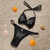 Bling Butterfly Rhinestone Bikini Women Swimwear Two-Pieces Bikini Set Female Swimsuit Halter Bather Bathing Suit Swim V2576
