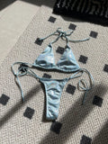 Halter Shiny PU Faux Leather Bikini Female Swimsuit Women Swimwear Two-piece Bikini Set Mini Micro Thong Bathing Suit Swim Lady