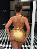 Gold Big Bikini Push Up Women Swimsuit High Waist Plus Size Swimwear Split Bathing Suit Biquine Brasileiro Micro Bikini Set