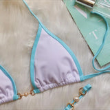 Sexy Halter Pearl Extreme Mini Micro Bikini Female Swimsuit Women Swimwear Two-pieces Bikini set Ribbed Bather Bathing Suit Swim