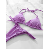 Sexy Wrinkled High Cut Thong Bikini Women Swimwear Female Swimsuit Two-Pieces Bikini Set Bather Bathing Suit Swim Lady V4010C