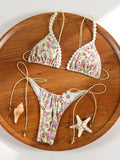 ZRTAK Triangle Bikini Set Sexy Swimwear Women 2026 Bikinis Floral Print Swimsuit Micro Thong Bandage Bathing Suits