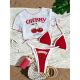 S -XL 13 Color Printed Three-Piece Bikini Set Short Sleeve Bikini Female Swimsuit Women Swimwear Bather Bathing Suit Swim V6854G
