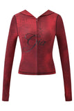 gia slim fit letter printed open thread design hooded zipper short jacket pants set