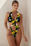 Sexy High Cut Out Halter Female Swimwear One Piece Swimsuit Women Cross Bandage Monokini Bather Bathing Suit Swim Bodysuit
