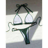 S- XL Leopard Halter Mini Micro Thong Bikini Women Swimwear Female Swimsuit Two-Pieces Bikini Set Bather Bathing Suit Swim V5207