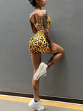 Leopard Print Fitness Sports Yoga Shorts Women's Summer V Waist Thin Hip Lifting Nude Feeling Quick Drying