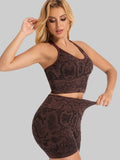 Snake Print Yoga Set Seamless High Waist Hip Lifting Elastic Breathable Quick Dry Anti Chafing Fitness Casual Sports 2Pcs Outfit