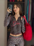 Gia Slim-Fit Letter Print Topstitching Design Hooded Zip-Up Jacket and Pants Set