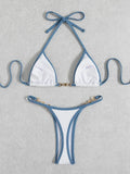 Sexy Halter Pearl Extreme Mini Micro Bikini Female Swimsuit Women Swimwear Two-pieces Bikini set Ribbed Bather Bathing Suit Swim