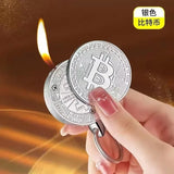 Creative and Fun Bitcoin Butane Gas Lighter Open Flame Lighter Virtual Coin Pendant Mini Portable Lighter Smoking Men's Gift