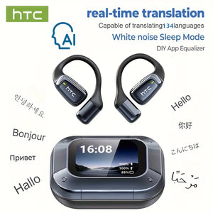【AI Translator Earbuds】HTC NE25 Bluetooth Earphones LCD Touch Screen Sport Wireless Headphones Long Life with HD Mic
