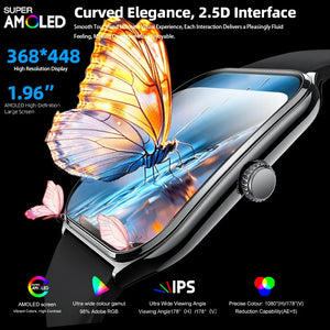 New Ultra Thin Smart Watch men 1.96" AMOLED HD Pixel Display Always Show Time BT Call Reminder Smartwatch Ladies For Android iOS
