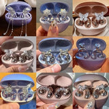 Creative Butterfly Earphone Clips Silver Tassels Headphone Accessories Two Pieces Set Artificial Crystals Earphone Decorations