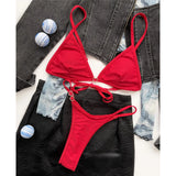 New Sexy Thong Tiny Mini Bikini Female Swimsuit Women Swimwear Two-Pieces Bikini Set Padded Bather Bathing Suit Swim Lady V3063