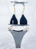 Shiny Metal Chains Rhinestone Diamond Bikini Female Swimsuit Women Swimwear Two-pieces Bikini Set Halter Bathing Suit Swim Lady