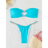 2026 New Sexy Rhinestone Bandeau Thong Bikini Women Swimwear Female Swimsuit Two-piece Bikini set Bather Bathing Suit Swim V3981