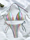 Colorful Snakeskin Halter Strappy Bikini Female Swimsuit Women Swimwear Two-pieces Bikini Set Bather Bathing Suit Swim Beachwear