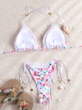 ZRTAK Sexy 3D Floral Bikini Set Lace Bordered Triangle Swimwear Women 2026 Bikinis Swimsuit Micro Thong Bandage Bathing Suits