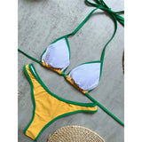 Brazilian Flag Halter Bikini Female Swimsuit Women Swimwear Two-Pieces Bikini Set High Leg Cut Bather Bathing Suit Swim V8369