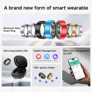 All Size（6-14） Smart Ring for Women Men Healthy Heart Rater Blood pressure Monitor Waterproof Take Photo Control Smartring Sport