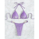 S - XL Sexy Mini Micro Thong Leopard Bikini Female Swimsuit  Women Swimwear Two-piece Bikini set Bather Bathing Suit Swim V5207P