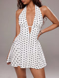Ladies' Summer Sexy Polka Dot Print Backless Hanging Neck Mini Dress