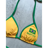Brazilian Flag Halter Bikini Female Swimsuit Women Swimwear Two-Pieces Bikini Set High Leg Cut Bather Bathing Suit Swim V8369