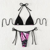 S - XL Sexy Two-Pieces Bikini Set Bather Bathing Suit Swim Printed Halter Padded Bikini Female Swimsuit Women Swimwear V4910