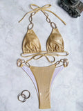 Shiny Metal Chains Rhinestone Diamond Bikini Female Swimsuit Women Swimwear Two-pieces Bikini Set Halter Bathing Suit Swim Lady