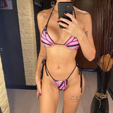 S - XL Sexy Two-Pieces Bikini Set Bather Bathing Suit Swim Printed Halter Padded Bikini Female Swimsuit Women Swimwear V4910